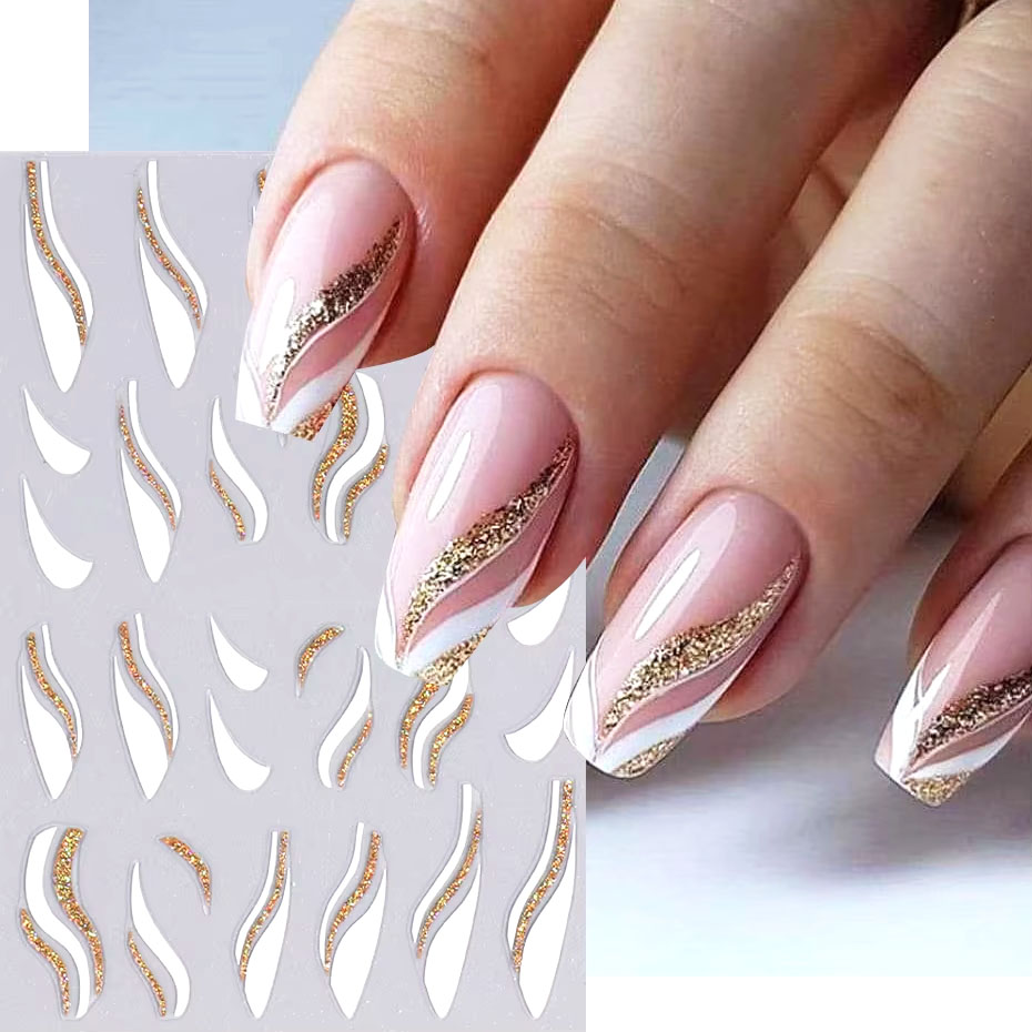 Nail Art Xmas Design - 1 pçs ouro glitter design francês