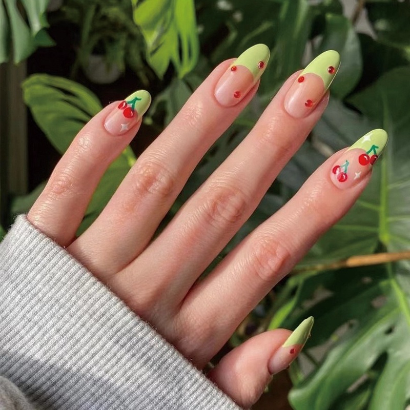 Nail Art Red Cherry - 24 Unidades de Unhas Postiças Francesas