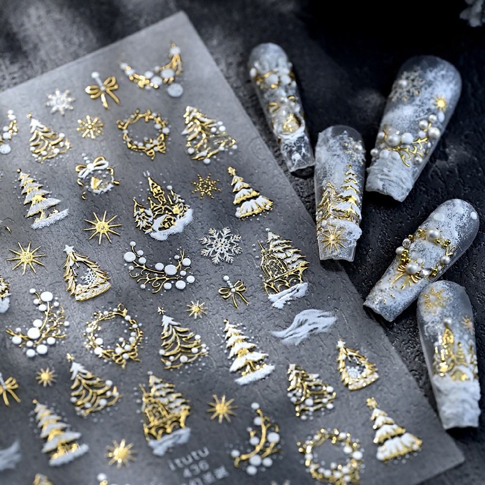 Nail Art Xmas Design - 5d em relevo castelo de ouro/guirlanda/árvore
