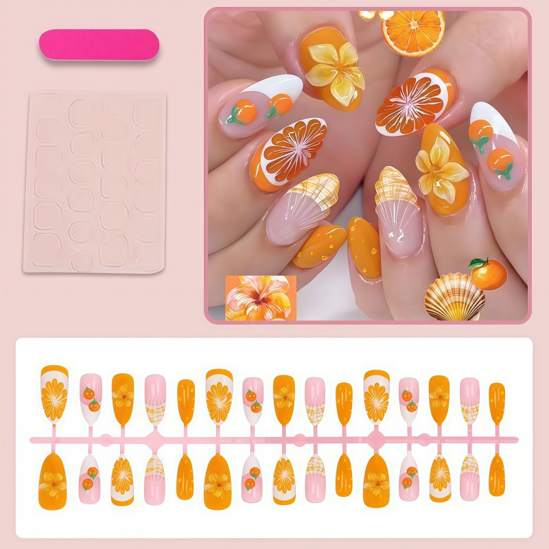Novo 2026 30 peças Unhas Posti - Nail Art Orange avaliação e preço
